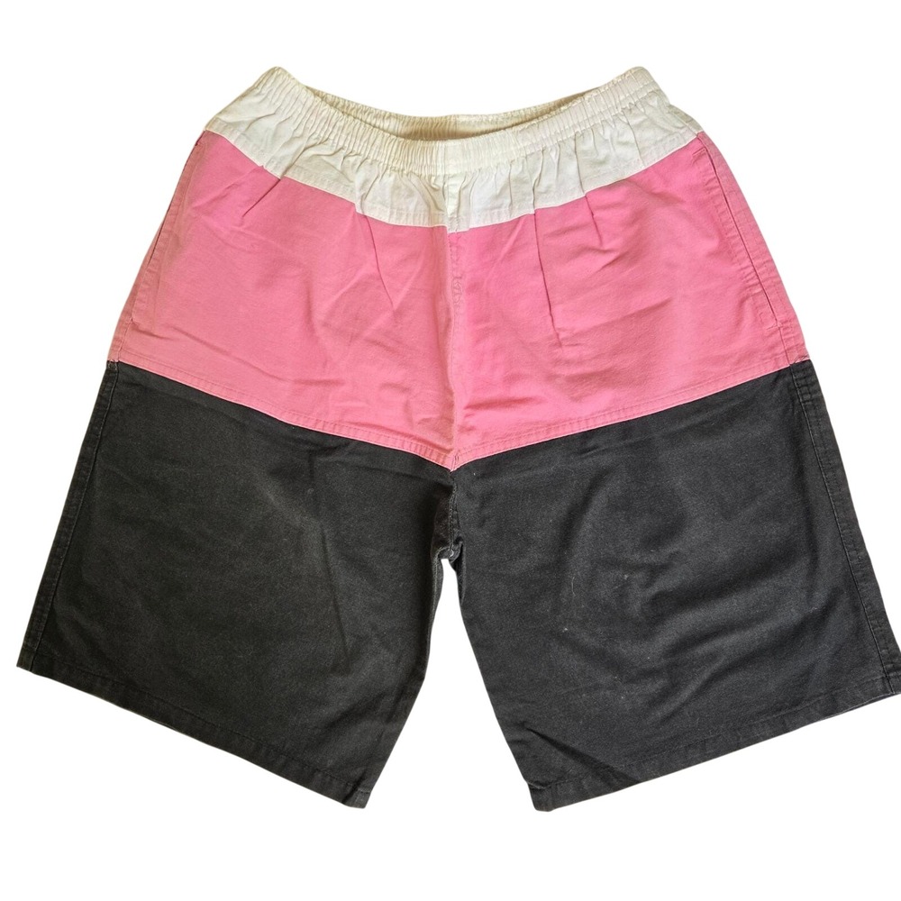 Vintage 90s Stubbies‎ Mens 34 Shorts Color Block Pink Black Casual Elastic Waist